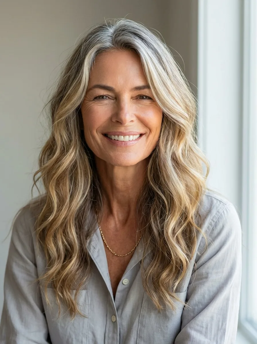 High-Volume Textured Layers with Silver Frost and Honey Blonde
